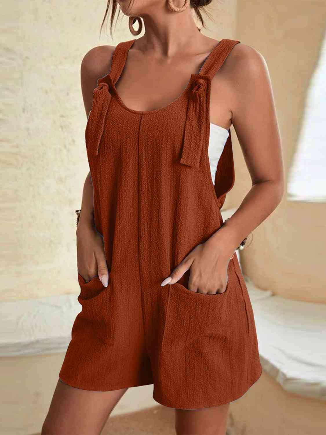 Full Size Scoop Neck Romper with Pockets - Mad Gringa Hats & Boutique