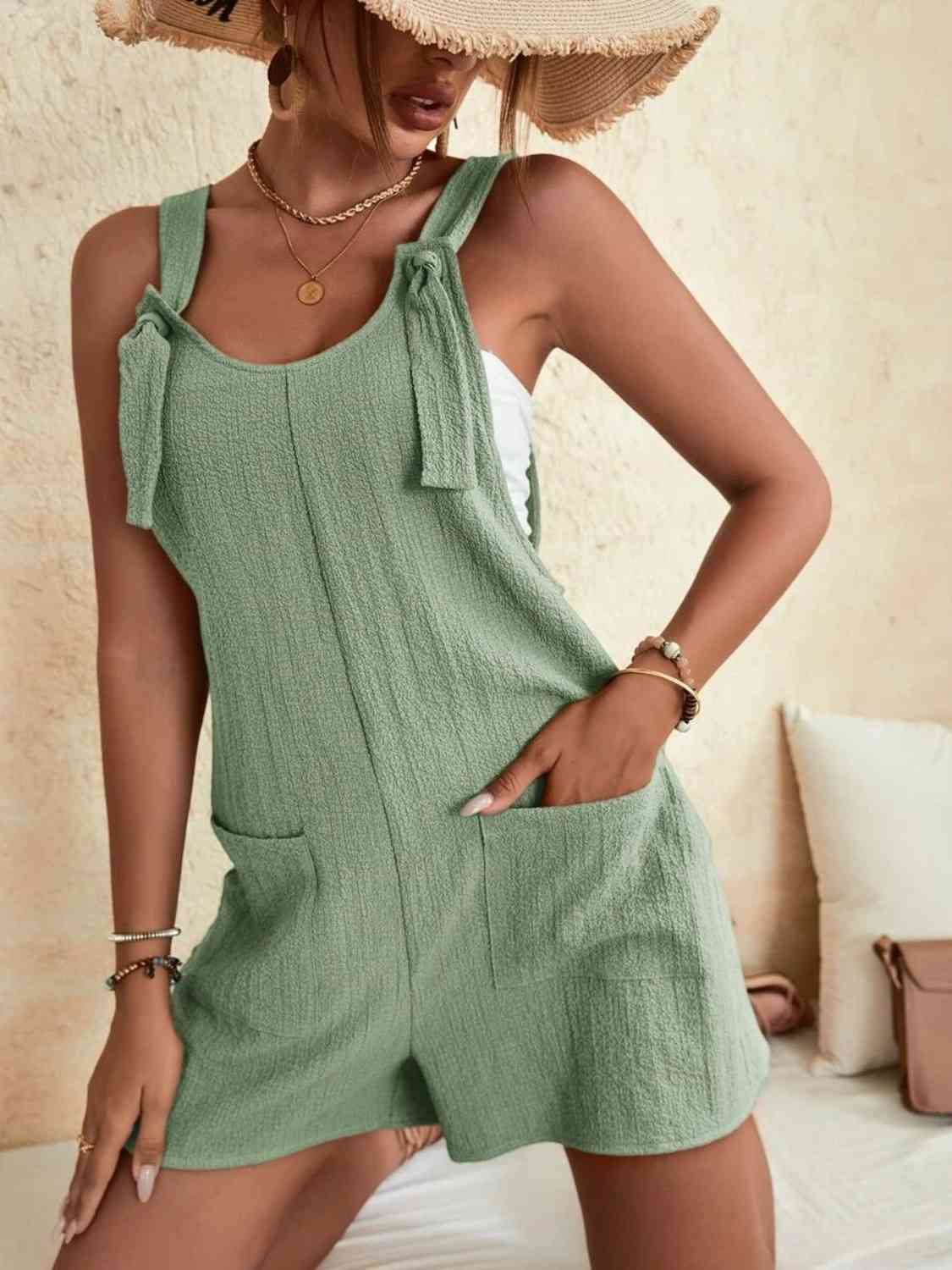 Full Size Scoop Neck Romper with Pockets - Mad Gringa Hats & Boutique