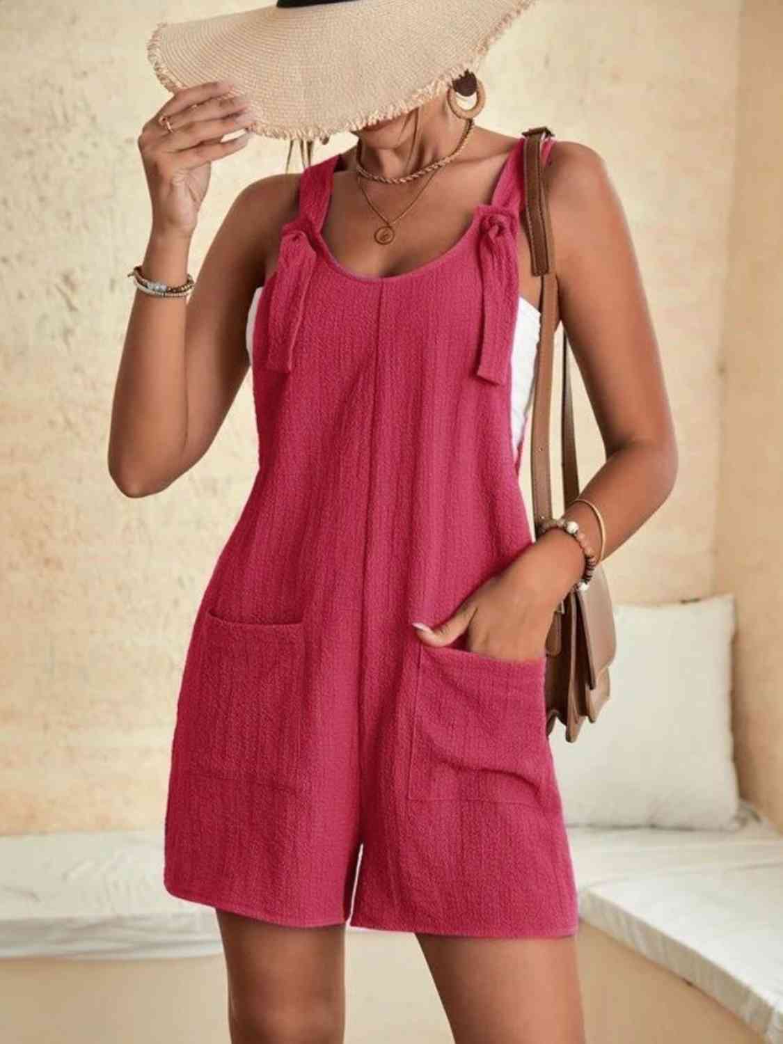 Full Size Scoop Neck Romper with Pockets - Mad Gringa Hats & Boutique