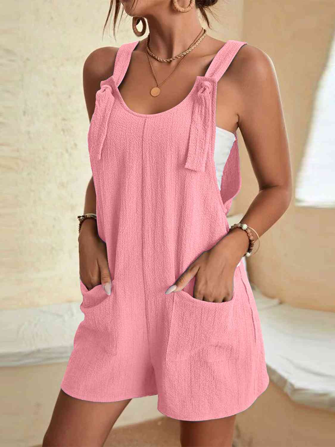 Full Size Scoop Neck Romper with Pockets - Mad Gringa Hats & Boutique