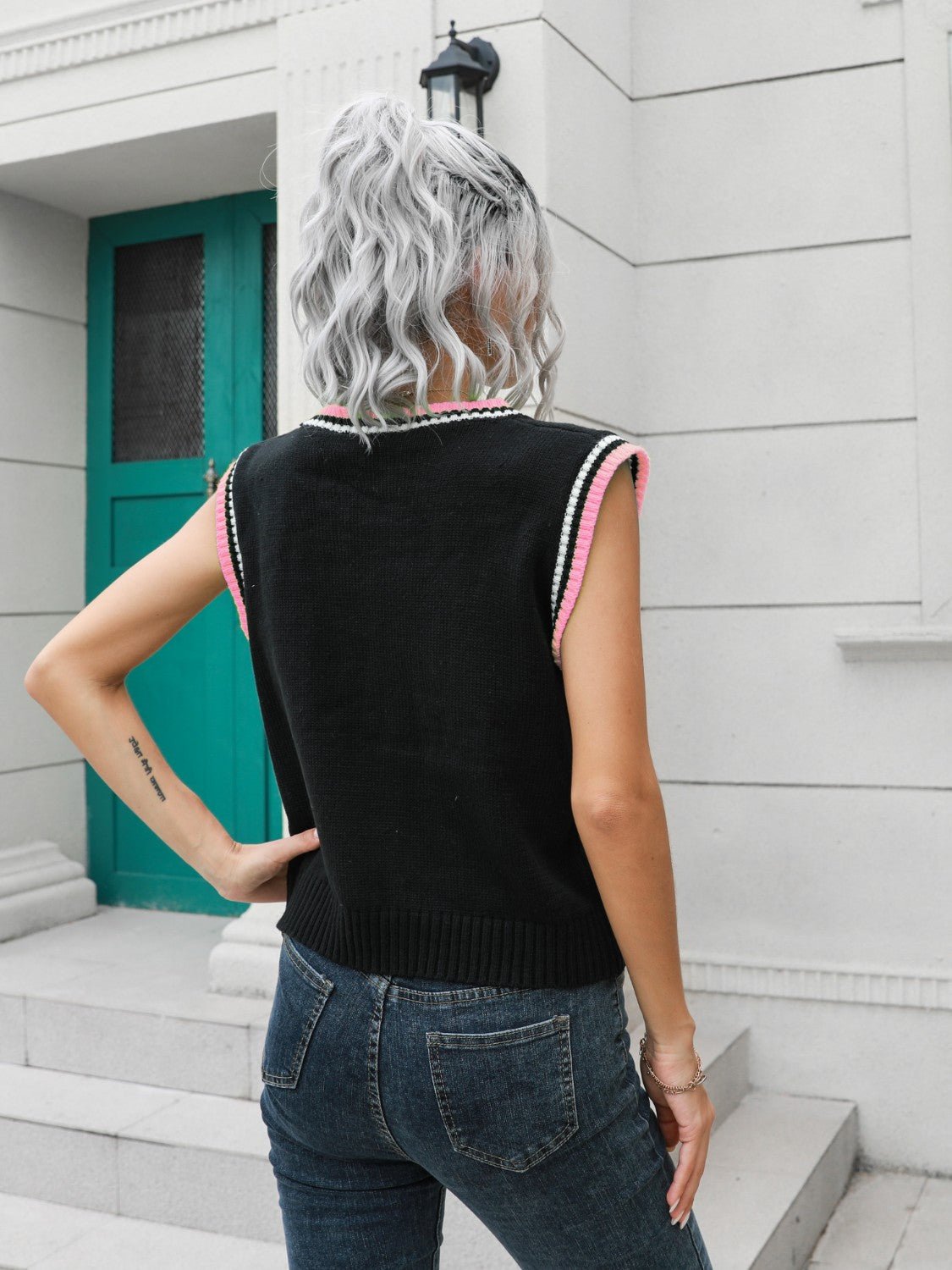 Geometric V-Neck Sweater Vest - Mad Gringa Hats & Boutique