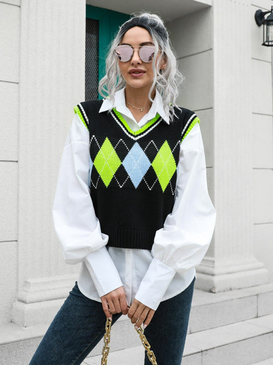 Geometric V-Neck Sweater Vest - Mad Gringa Hats & Boutique