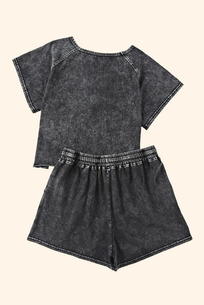 Heathered Round Neck Top and Shorts Lounge Set - Mad Gringa Hats & Boutique