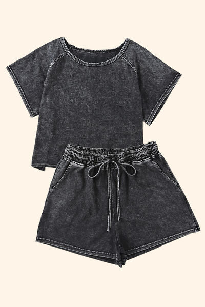 Heathered Round Neck Top and Shorts Lounge Set - Mad Gringa Hats & Boutique