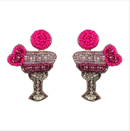 Hot Pink Drink Bead Earrings - Mad Gringa Hats & Boutique