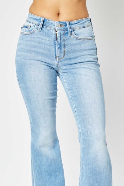 Judy Blue Full Size Mid Rise Raw Hem Slit Flare Jeans - Mad Gringa Hats & Boutique