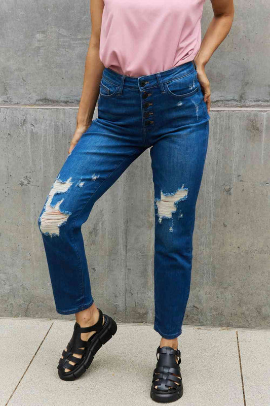 Judy Blue Melanie Full Size High Waisted Distressed Boyfriend Jeans - Mad Gringa Hats & Boutique