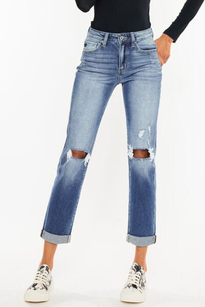 Kancan High Waist Distressed Hem Detail Cropped Straight Jeans - Mad Gringa Hats & Boutique