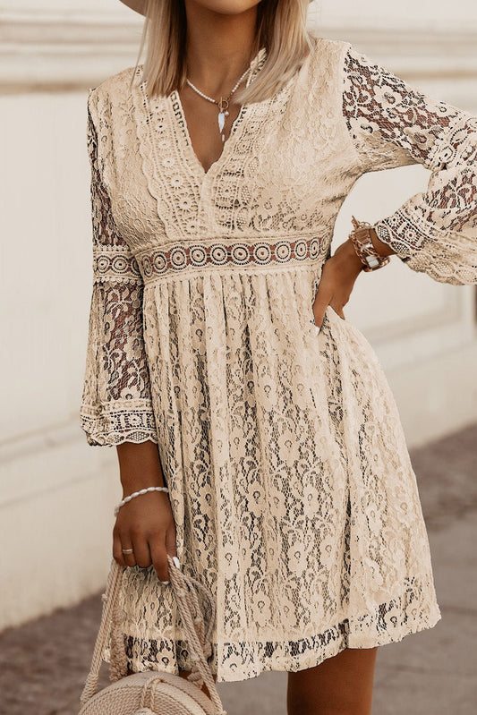 Lace V-Neck Three-Quarter Sleeve Dress - Mad Gringa Hats & Boutique