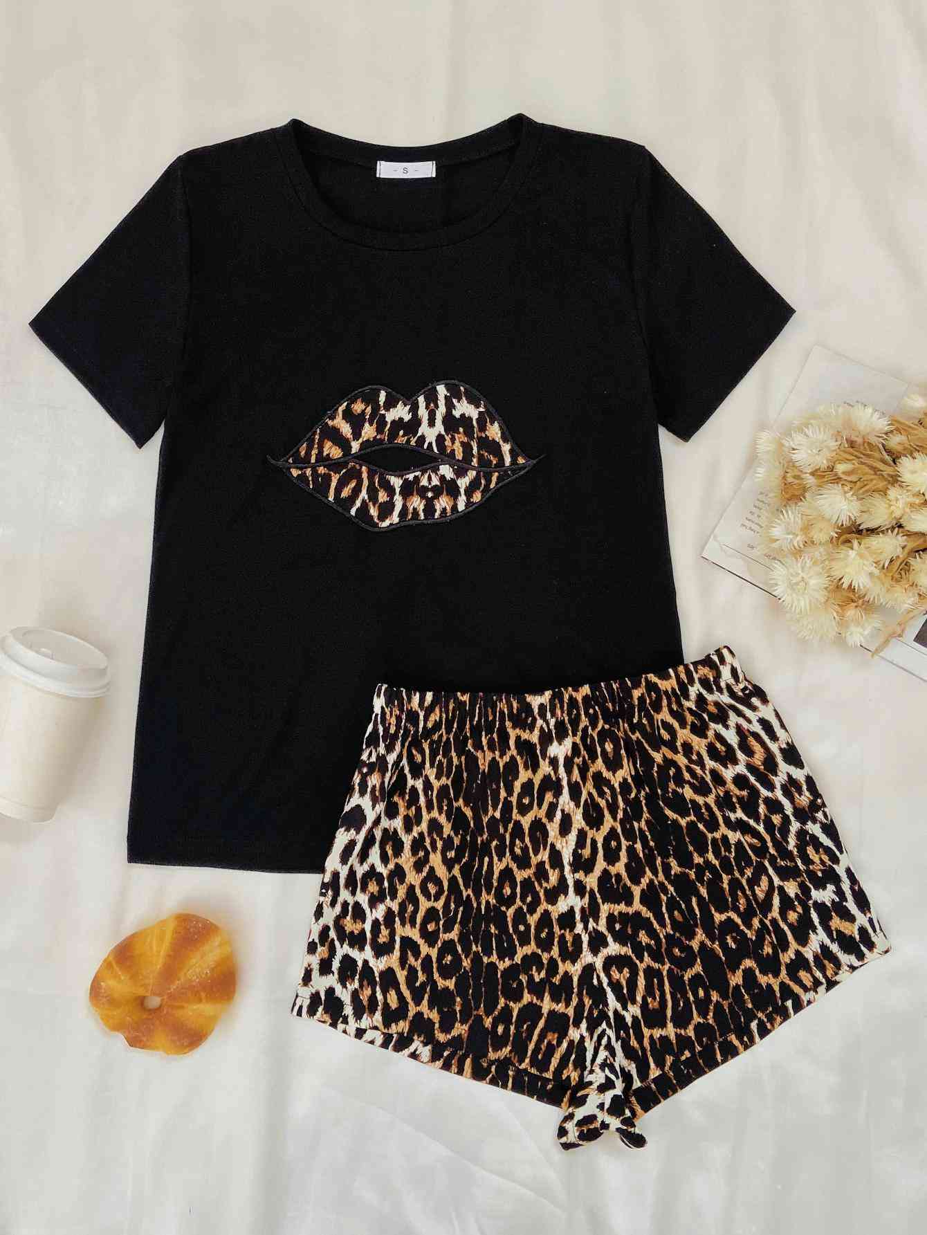 Leopard Lip Graphic Top and Shorts Lounge Set - Mad Gringa Hats & Boutique