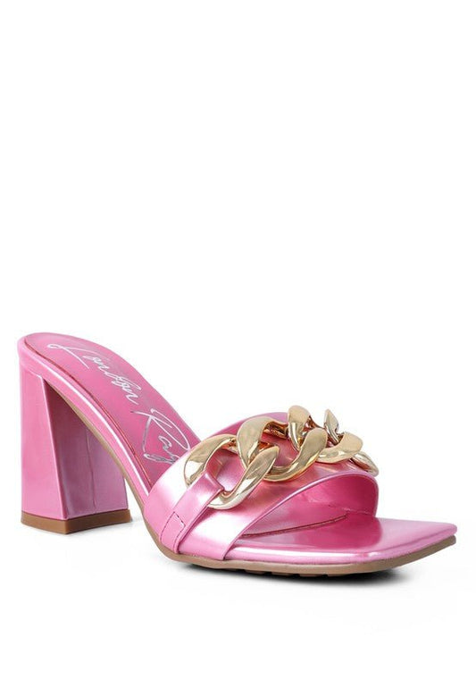 PLAYDOLL METAL CHAIN DETAIL BLOCK HEEL SANDAL - Mad Gringa Hats & Boutique