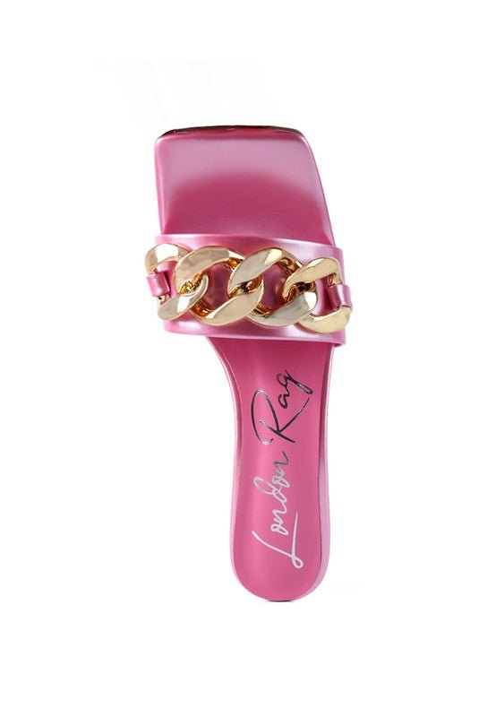 PLAYDOLL METAL CHAIN DETAIL BLOCK HEEL SANDAL - Mad Gringa Hats & Boutique