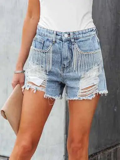 Chain Tassel Ripped Denim Shorts - Mad Gringa Hats & Boutique