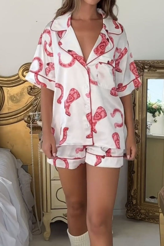 Printed Button Up Top and Shorts Lounge Set - Mad Gringa Hats & Boutique