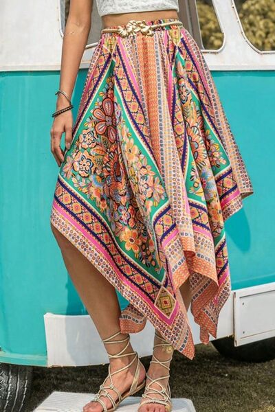 Printed High Waist Handkerchief Hem Skirt - Mad Gringa Hats & Boutique