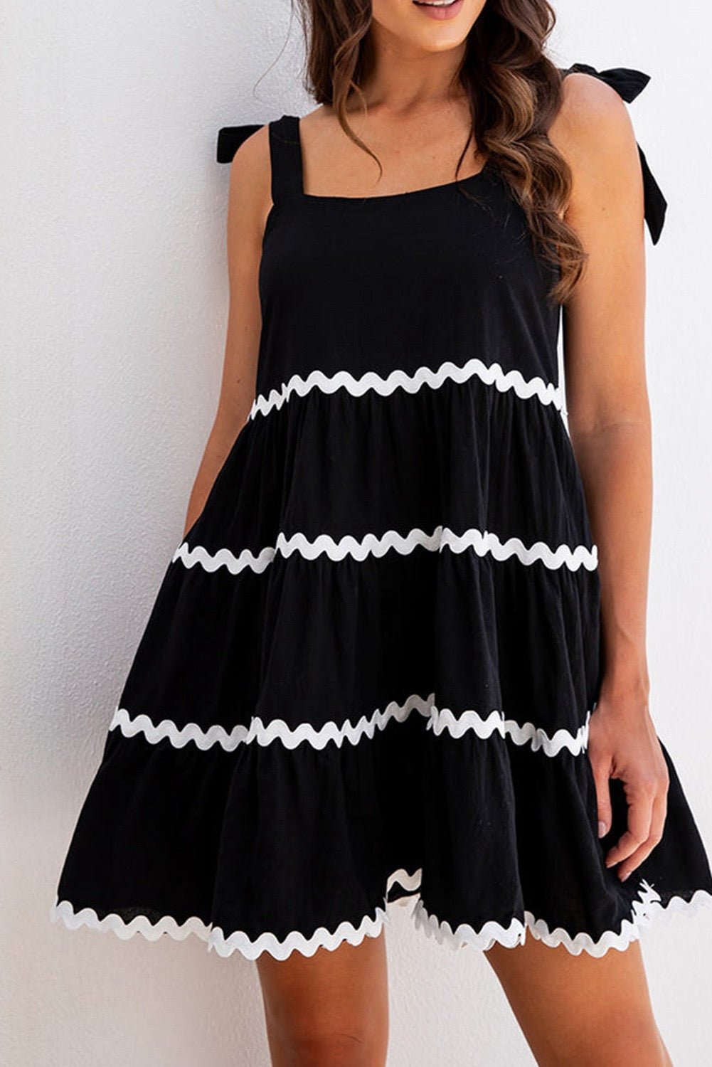 Ricrac Trim Colorblock Knotted Straps Babydoll Dress - Mad Gringa Hats & Boutique