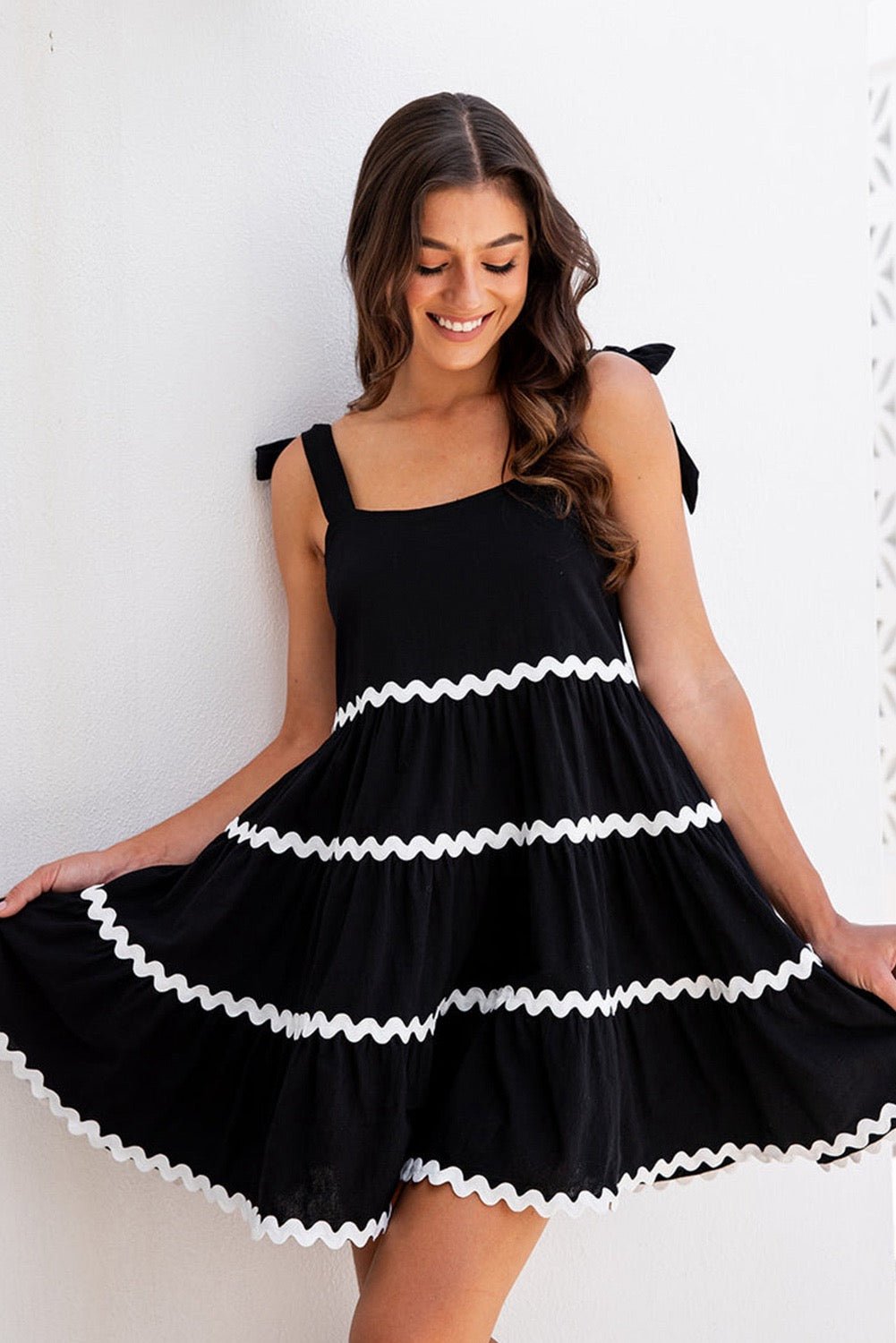 Ricrac Trim Colorblock Knotted Straps Babydoll Dress - Mad Gringa Hats & Boutique