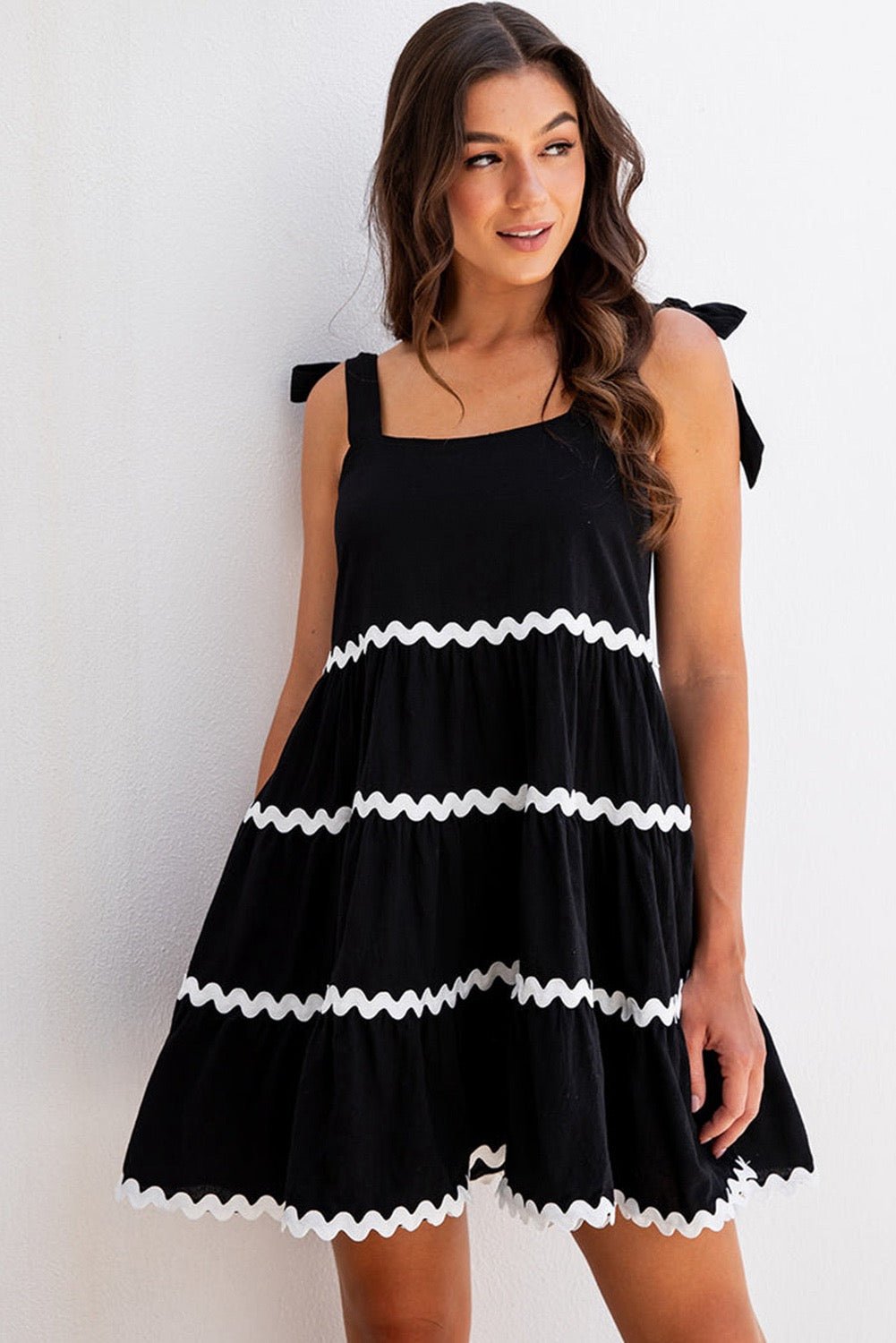 Ricrac Trim Colorblock Knotted Straps Babydoll Dress - Mad Gringa Hats & Boutique