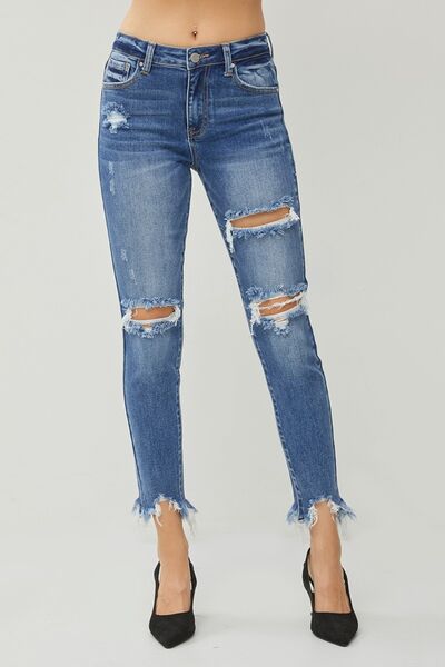 RISEN Distressed Frayed Hem Slim Jeans - Mad Gringa Hats & Boutique