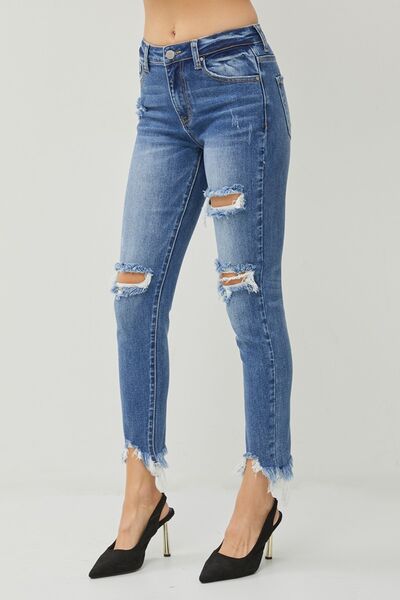 RISEN Distressed Frayed Hem Slim Jeans - Mad Gringa Hats & Boutique
