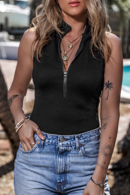 Zip Up Mock Neck Sleeveless Bodysuit - Mad Gringa Hats & Boutique